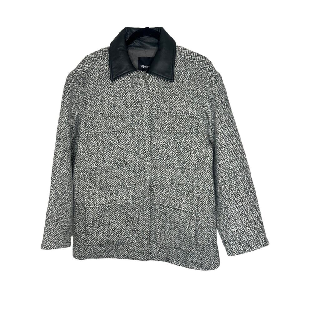 Madewell NWT Italian Herringbone Wool Alpaca Coat S Faux Leather Collar Jacket